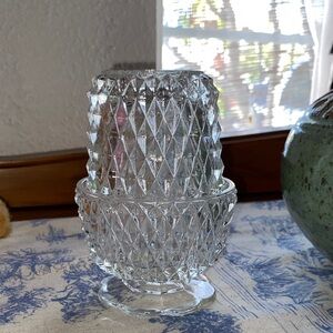 Vintage Indiana glass diamond point clear, fairy lamp